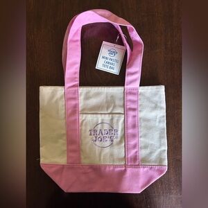 Trader Joe's Pastel Pink & Cream Mini Canvas Tote